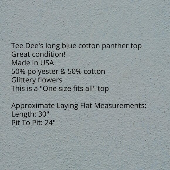 Tee Dee's One Size Fits All Blue Cotton Polyester Panther Top - Picture 6 of 7
